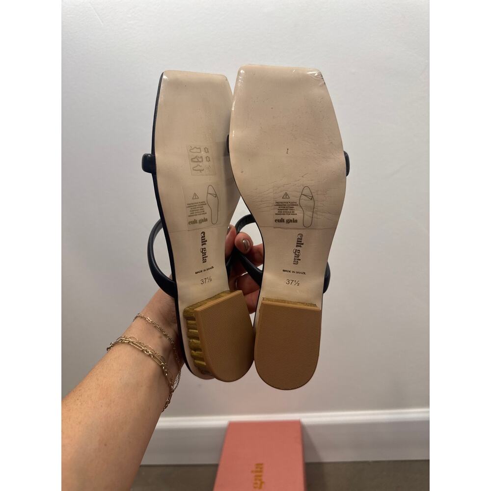 Cult Gaia Liz Leather Slide Sandal — Black, Bamboo-Effect Block Heel, Square Toe - Picture 5 of 9